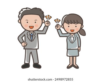 Illustration of young male and female businessmen and women in recruit suit style with guts and full of motivation