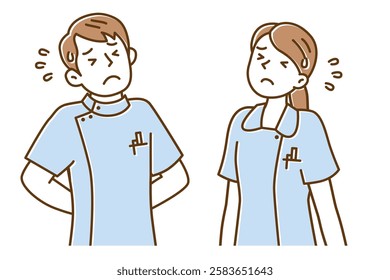 Illustration of young male and female nurses making sad faces after failing at work