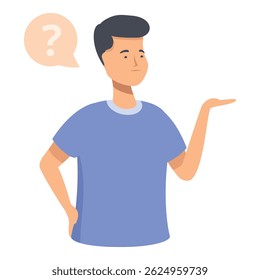 Illustration of a young man in a blue tshirt, looking thoughtful with a question mark above his head