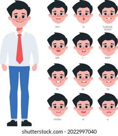 Illustration of Young man Character for animation mouth
 in businessman working.