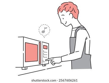 Illustration of a young man cooking in the microwave