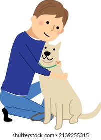 Illustration of a young man and a dog.