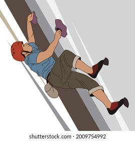 illustration of young man doing activity of exercise climbing rock faces