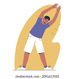 Illustration of a young man doing stretching excercise, fitness concept