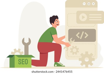 Illustration of Young man doing Web Development