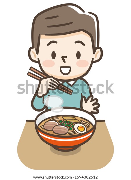 Illustration Young Man Eating Ramen Stock Vector (Royalty Free ...