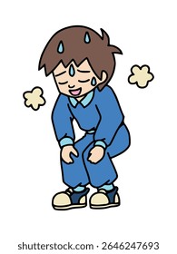 Illustration of a young man feeling tired and sweaty after exercise