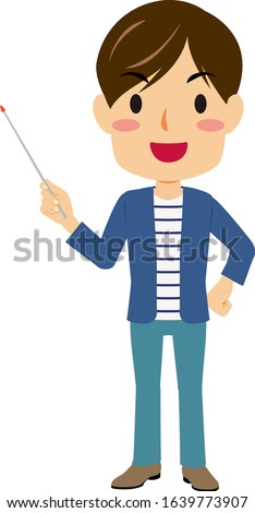 Illustration of a young man holding a pointing stick