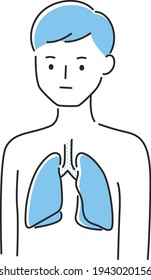 Illustration of a young man. Illustration of internal organs lungs.