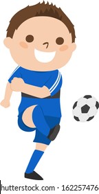 Illustration of a young man. A man is kicking a soccer ball.