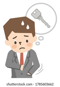 Illustration of a young man looking for a key on a white background