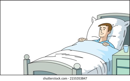 Illustration eines im Bett liegenden jungen Mannes