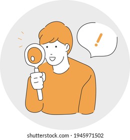 Illustration of a young man with a magnifying glass