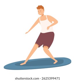 Ilustração de um jovem homem mantendo o equilíbrio em uma postura de ioga em um tapete