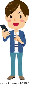 Illustration of a young man operating a smartphone