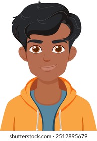 Ilustración de un hombre joven en una sudadera con capucha naranja