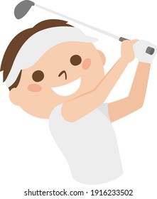 Illustration of a young man playing golf. Men are swinging at golf clubs.