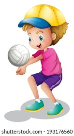 Illustration of a young man playing volleyball on a white background