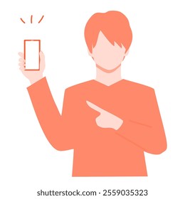 Illustration of a young man pointing her smartphone.