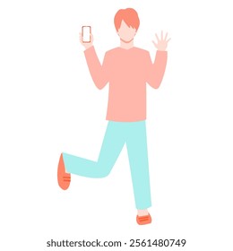 Illustration of a young man pointing at a smartphone.