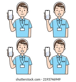 Illustration Of A Young Man In A Polo Shirt Showing A Smartphone With A Smile