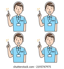 Illustration of a young man in a polo shirt raising his index finger