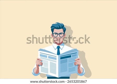 Illustration Young Man Reading a Newspaper. Vector illustration.