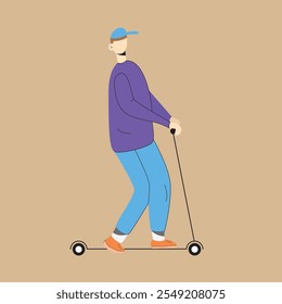 Illustration of Young Man Riding Electric Scooter