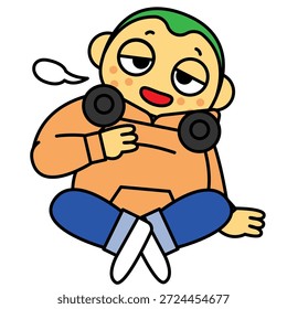 Illustration of a young man sitting in a slack posture.