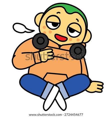 Illustration of a young man sitting in a slack posture.