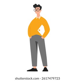 Illustration of a young man standing confidently with a casual outfit in a modern style