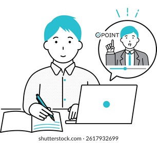 Illustration of a young man studying online to gain qualifications and improve skills