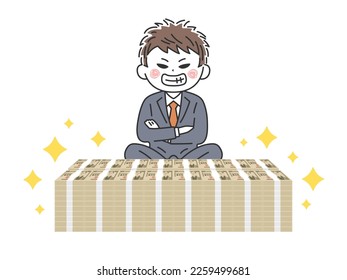 Illustration of a young man in a suit getting a back payment.