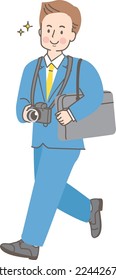 Illustration of young man in suit going to interview