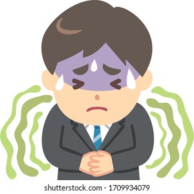 Illustration of a young man in a suit looking very sick