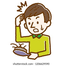 Illustration of a young man surprised by hair loss