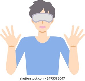 Illustration of a young man surprised by virtual reality