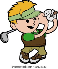 Illustration of young man swinging golf club