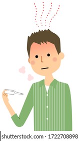 Illustration of a young man taking a temperature measurement.