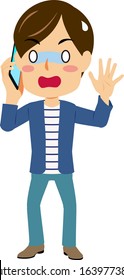 Illustration of a young man talking on smartphone