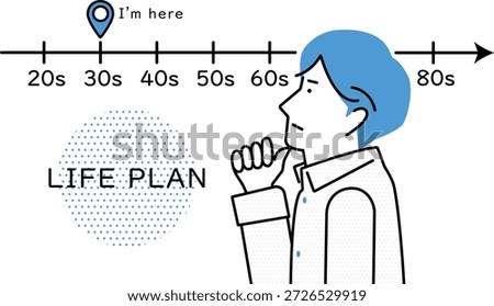 Illustration of a young man thinking about his future life plan at the turning point of 30 years old