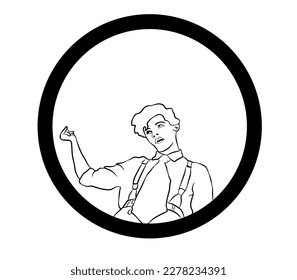 illustration of a young man in a tie with raised arms pose, this is suitable for an icon or a logo