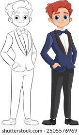 Illustration of a young man in tuxedo