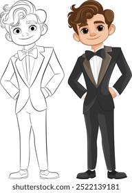 Illustration of a young man in a tuxedo