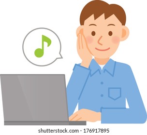 Illustration of a young man to use the PC