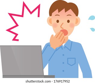 Illustration of a young man to use the PC