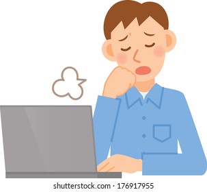 Illustration of a young man to use the PC