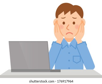 Illustration of a young man to use the PC