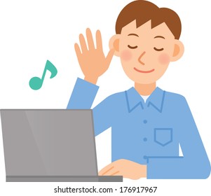 Illustration of a young man to use the PC