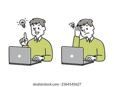 Illustration of a young man using a laptop
